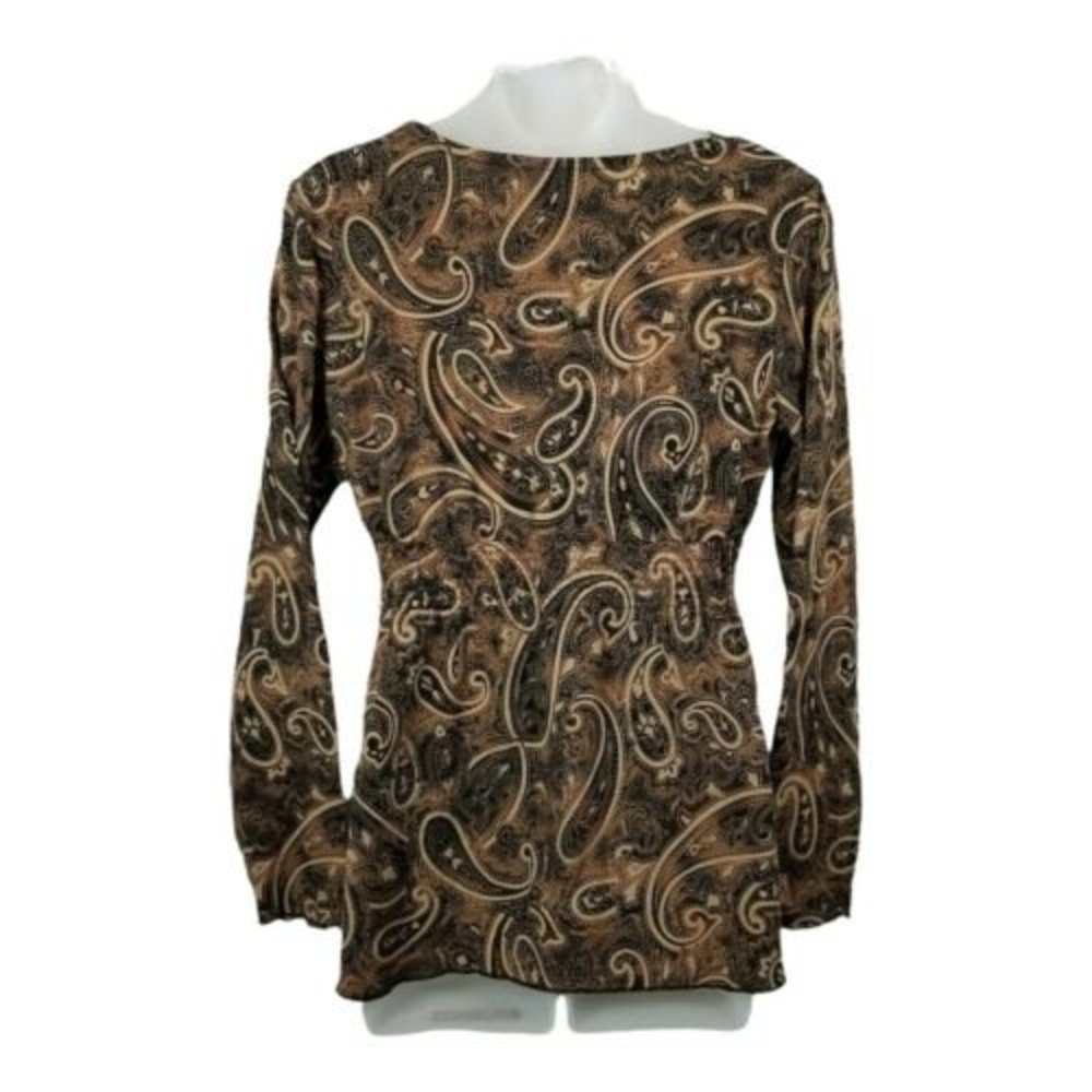 FASHION BUG Paisley V Neck Peasant Top Womens Sz M Boho Brown Long Sleeve - Picture 4 of 12
